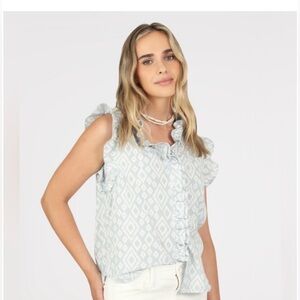Dylan Blue Fiesta Ruffle Button Down Blouse, Size XL